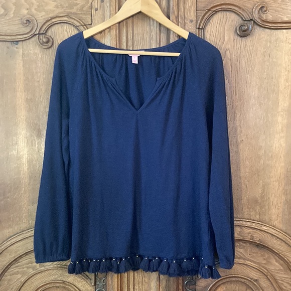 Lilly Pulitzer Tops - Lilly Pulitzer Navy Long Sleeve with Tassel Hem